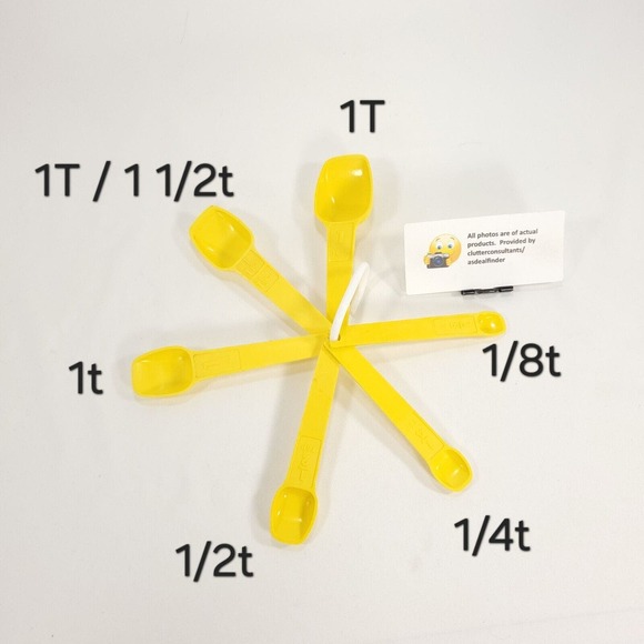 Vintage Tupperware Measuring Spoons w/ ring Set of 6 Bright Yellow - Picture 2 of 5